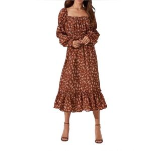ASTR The label Floral Prairie Midi Dress Long Sleeve Women’s Size Medium Tiered